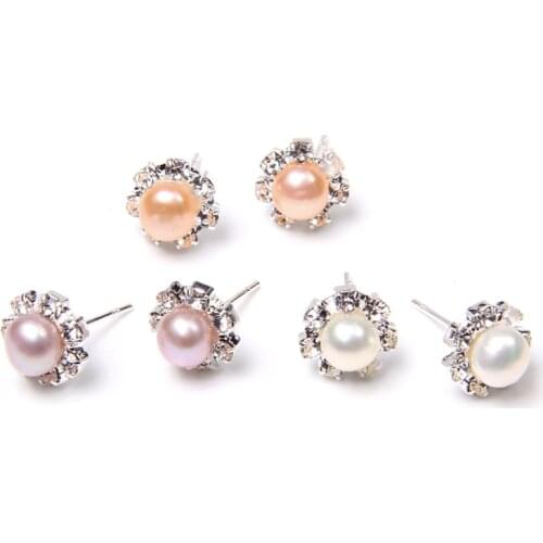 Fashion Natural Freshwater Pearls Stud Earrings for Women Jewelry Pearls Earring with Zircon Stone Earrings Fine Wedding Gifts