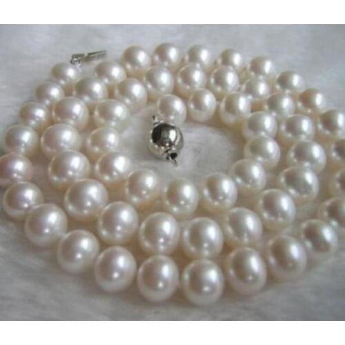 Fashion jewelry Free Shipping 9-10mm 18"AAAA Akoya White Pearl Strand Necklace Handmade