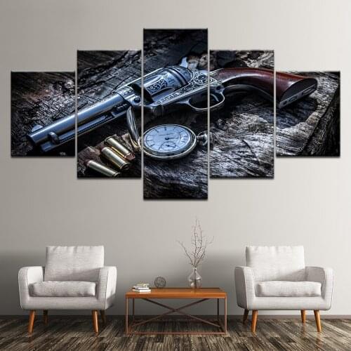 Canvas Printed Modular Poster 5 Panel Weapons Revolver Wall Decorative Pictures Canvas Painting Modern Wall Art Home Decoration