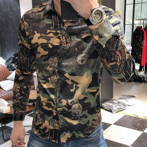 Camouflage Shirt Men Camisa Masculina Fancy Ropa Hombre Casual Shirt Men Dress Streetwear 2021 Spring Long Sleeve Slim Shirt Men