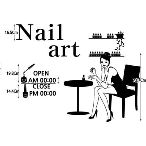 Nail salon beauty and hair salon store window wall sticker advertising shop hour glass service sign sticker wall sticker