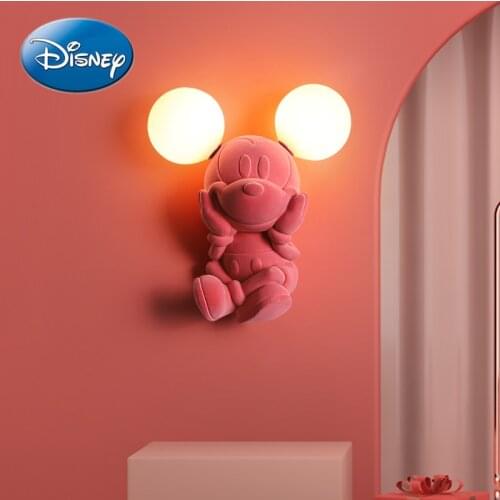 Disney Cartoon Mickey Minnie Wall Lamp Pink Childrens Room Bedside Lamp Boy Girl Bedroom Wall Lamp