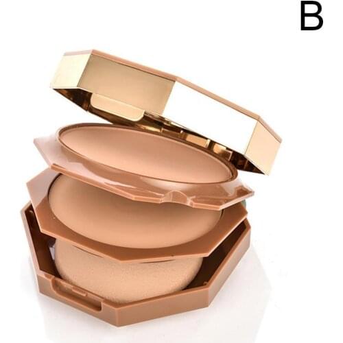 Nature Full Coverage Face Powder Long Lasting Waterproof Up Layers New Pressed Powder Foundation Compact Tools Make 3 Face K0H2