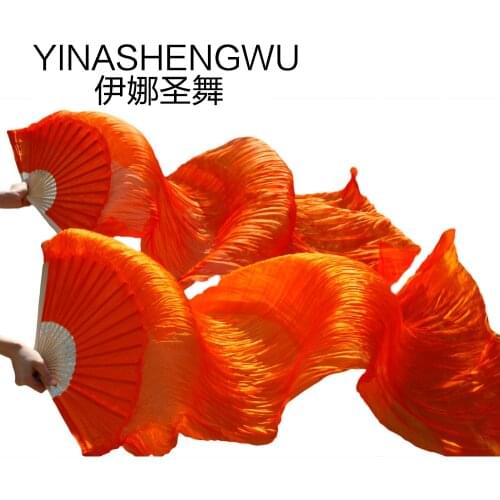 New Arrivals Stage Performance Dance Fans 100% Silk Veils Colored Women Belly Dance Fan Veils (2pcs) orange Color