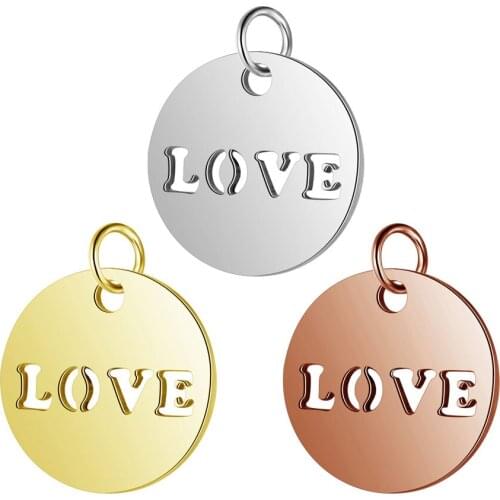 Love Pendant Full Polished Laser Cut Stainless Steel Jewelry Diy Gold-Plated Love Hanging Ring Pendant Fitting