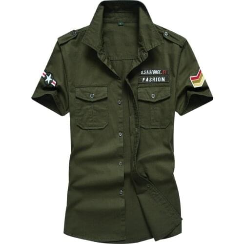 2020 Summer Military Style Men Casual Shirts Spring High Quality Cotton Solid Shirt Breathable camisa masculina Plus Size M-6XL