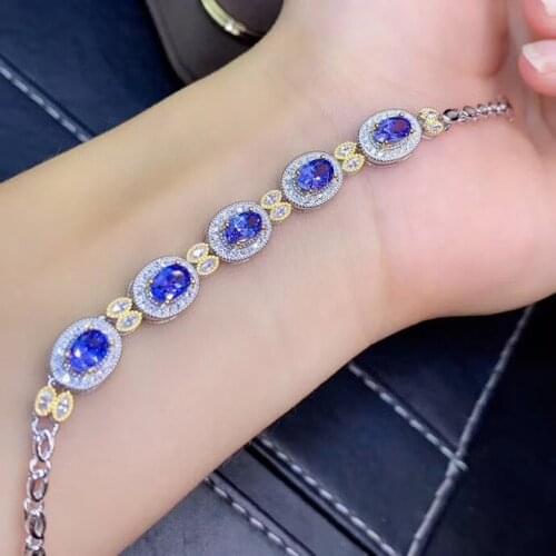 The Best engagement Gift Fashion Natural and Real Tanzanite Bracelet 925 sterling silver Tanzanite Bracelet