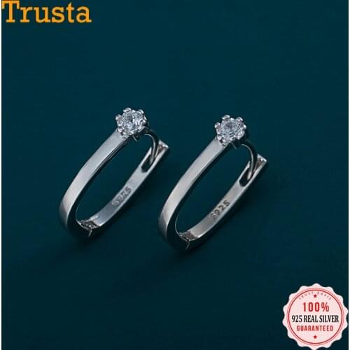TrustDavis Real 925 Sterling Silver Fashion 2021 Geometric CZ Charm Hoop Earrings For Women Wedding Minimalist Fine Jewelry H078