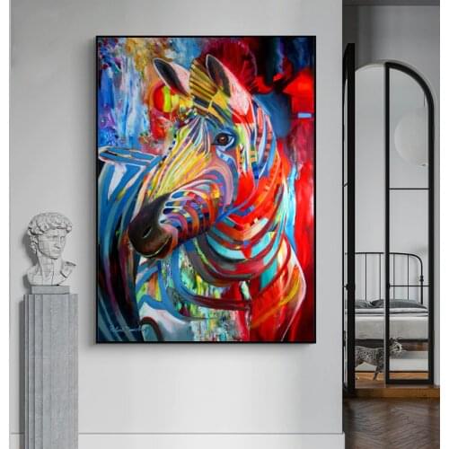 Modern Colorful Zebra Animals Abstract Printed Canvas Painting Poster and Prints Wall Art Pictures for Living Room Home Decor