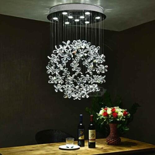 Modern Living Room Pendant Lamp Flower Lustre Crystal Pendant Light Round LED Ceiling Lamp Light for Bedroom Restaurant