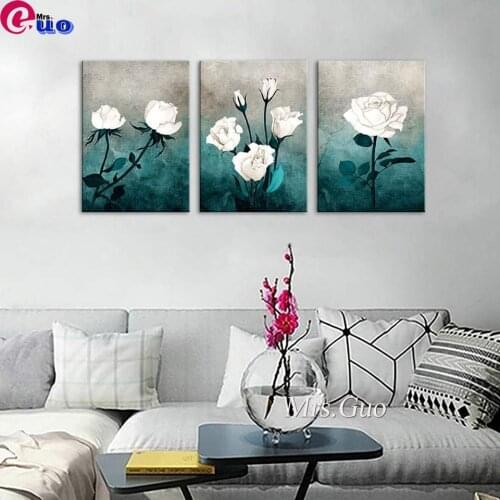 White Rose Triptych DIY Diamond Painting Flower Cross Stitch Diamond Embroidery 3Pcs/set Rhinestones Art Handmade Home Decor