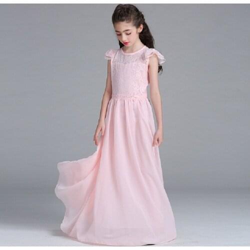 Girls Flower Vintage Floral Lace Princess Dress Floor Length Wedding Party Evening Formal Pegeant Dance Gown