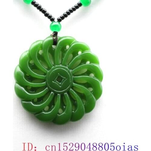 Green Jade kaleidoscope Pendant Necklace Charm Lucky Amulet Women Gift Natural Carved Jeweley Chinese for Double-sided Fashion