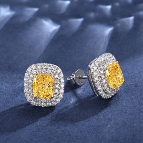 Zhanhao Jewelry 9K Gold 2.0ct/2p 6.5*5.5mm Earring Cubic Zirconia Simulated Yellow Diamond Stud Classic Design