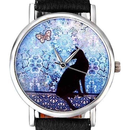 Women Watches Luxury Wristwatch Flowers Butterfly Teenage Girl Watch Cute Kitten Design Lovers Watches Relogio Masculino Clock