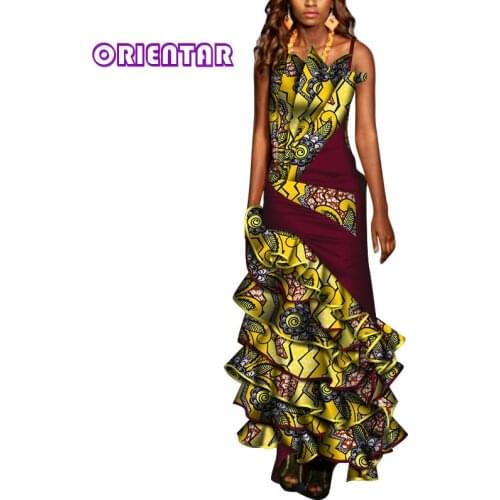 Africa Clothing African Wax Print African Dresses for Women Off Shoulder Asymmetrical Ruffles Evening Party Ankara Dress WY7169