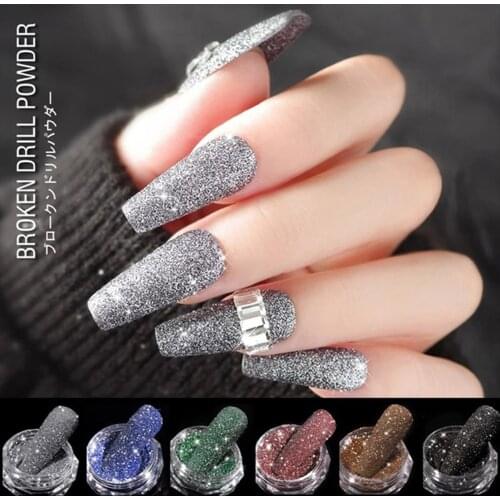 1box Sparkling Diamond Nail Powder Laser Silver Reflective Nail Glitter Dust Fine Shiny Pigment Holographic Nail Art Decorations