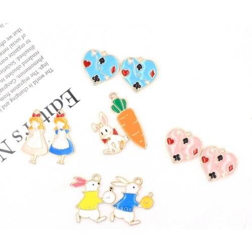 10pcs/lot Cute animals Rabbit radish Enamel Girl Charms for DIY Earring Jewelry Handmade Headwear accessories Finding XL804