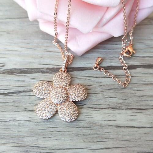 10 Pcs Fashion daisy flower Pendant Necklace,CZ zircon Micro pave crystal Charm Jewelry making for woman NK255