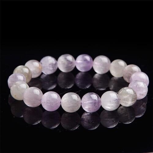 11mm Genuine Natural Kunzite Crystal Quartz Round Beads Bracelet For Women Transparent Stretch Charm Bracelet Femme