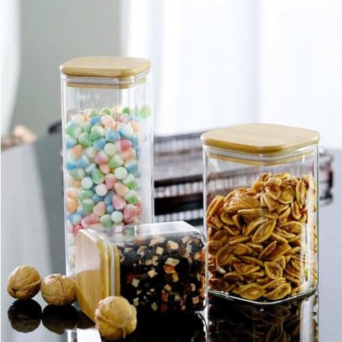 2pcs/pack Diameter=8cm Transparent High Borosilicate Glass Tea Can Storage Tank Environmental Protection Sealed Pot Bamboo Cover