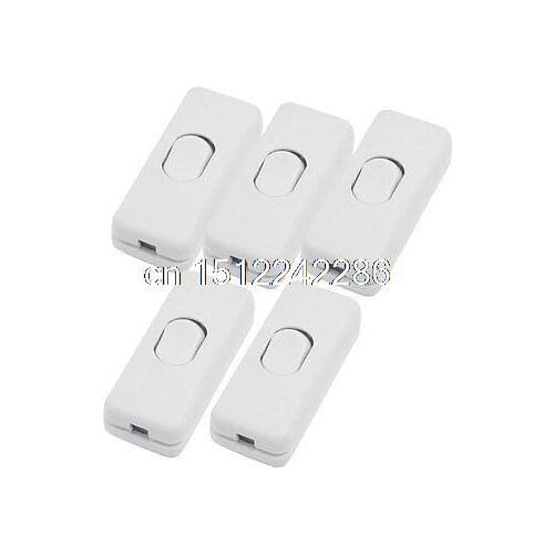 5 Pcs Bedroom White ON/OFF In Line Cord Switches AC 250V 2A