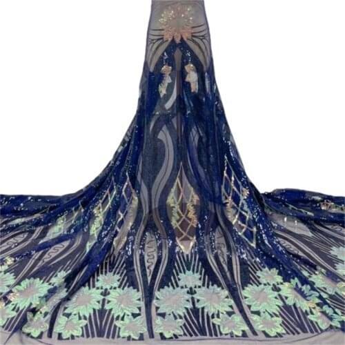African Handcut Organza Lace Fabric With Sequins Embroidery Tulle Voile Lace Fabric Hot Sale Organza Lace lake blue Sequins