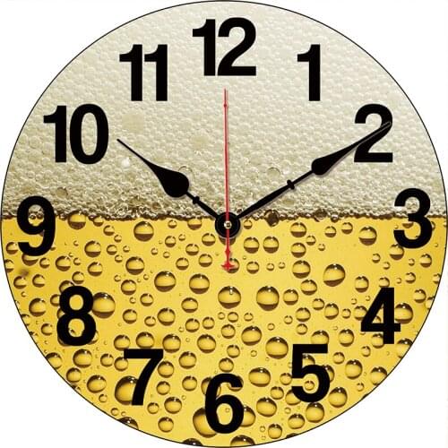 Home Rustic Wood-Style Beer Bubbles Large Silent Wall Watches for Living Room Flower Kitchen Watch Wall Clock