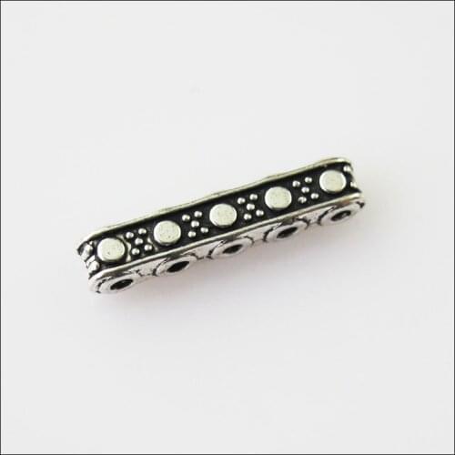 New 40Pcs Tibetan Silver Color 5-5Holes Spacer Beads Bars Charms Connectors 3.5x17mm