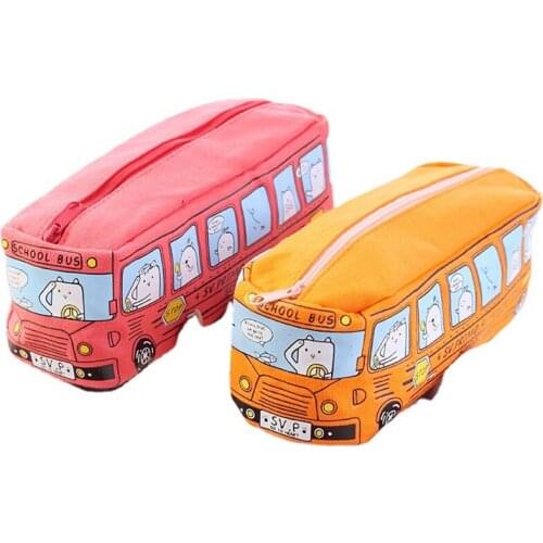 Cartoon Animal Bus Pencils Case Kawaii Creative Canvas Pencil Pouch Bag For Schopl Stationery Supplies Cute Bus Shape Pencil Box