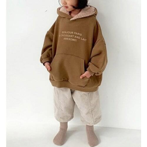 2021 winter childrens new childrens Fleece Pullover cotton sweater casual top letters kids sweatshirt