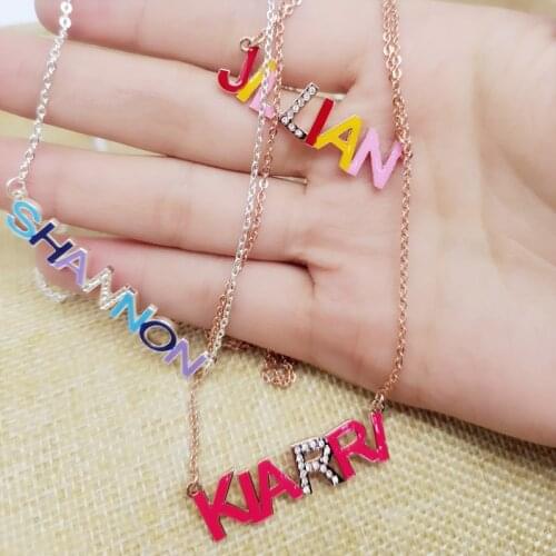 DUOYING Custom Name Enamel Necklace Personalized Custom Nameplate Zirconia Necklace Stainless Steel Jewelry For Women Gift