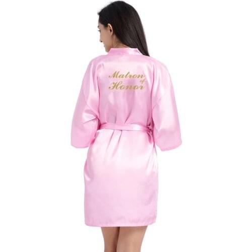 Women Print " Matron of Honour " Married Bridesmaid Robe Sexy Cardigan Wedding Dress Kimono Bathrobe Gown Rayon Summer Nightgown