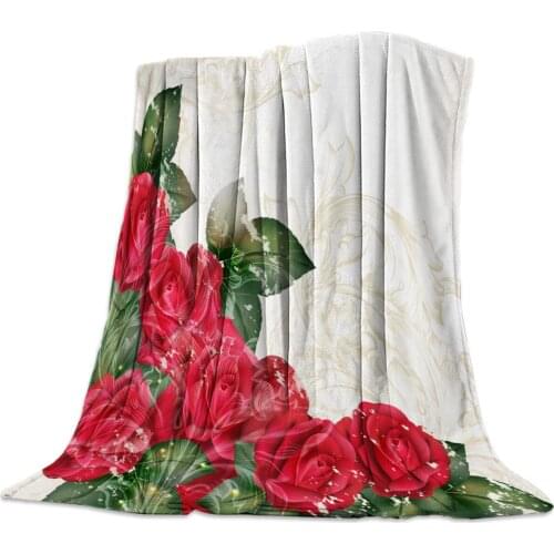 Classic Red Rose Throw Blanket Portable Soft Sofa Blanket Warm Microfiber Flannel Blankets for Beds