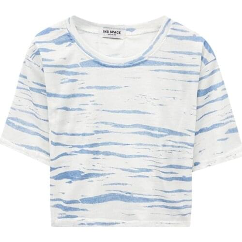 Korean Fashion Tie Dye Crop Top T-shirt Women Loose Half Sleeve High Waist Cropped Casual Sexy Tee Shirt Tops Woman Femme