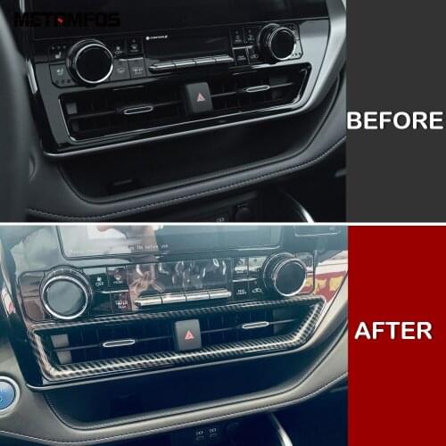 For Toyota Highlander Hybrid 2021 2022 Carbon Fiber Interior Center Control Air Condition Vent Outlet Cover Trim Car Accessories