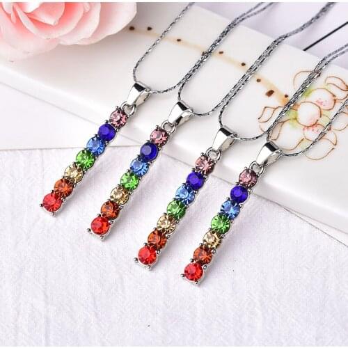 1PC Fashion Simple Colourful Zircon Pendant Ornaments Necklace Jewelry Seven Chakras Zircon Ladies Charm DIY Gift Couple Pendant