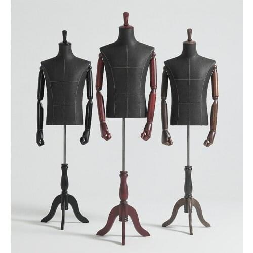 Half Body Male Mannequin With Wood Arms Include Base