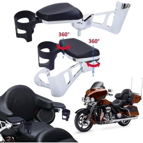 Motorcycle Rear Adjustable Passenger Arm Rests with Drink Cup Holder Fit for Harley Touring Electra Glide 2014-2020