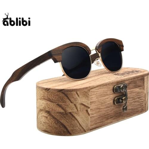 Wood Sunglasses Men ,Polarized UV400 Semi Rimless Ebony Wooden Sunglasses for Men,Engraved Gift for your friends on Birthday