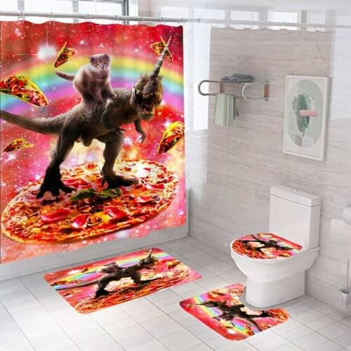 Waterproof Bathroom Shower Curtain Set with 12 Hooks Toilet Seat Bath Mats and Rugs Non-slip Carpet Toilet Covers Polyester