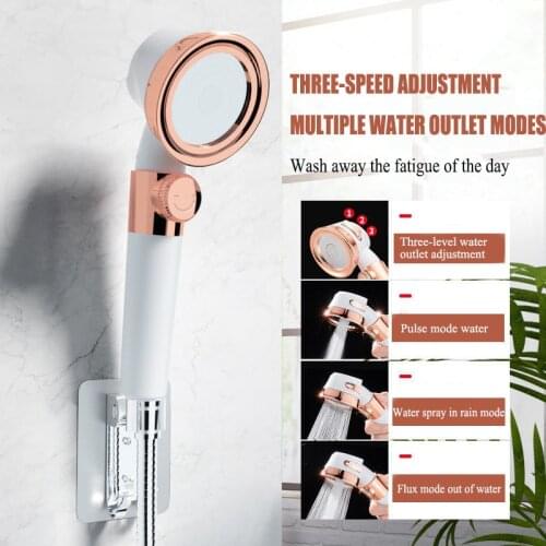 High Pressure Rain Shower Head 3 Gear Adjustable Shower Head Bathroom Shower Filter Accessories Handheld Water Saving Flow Stop