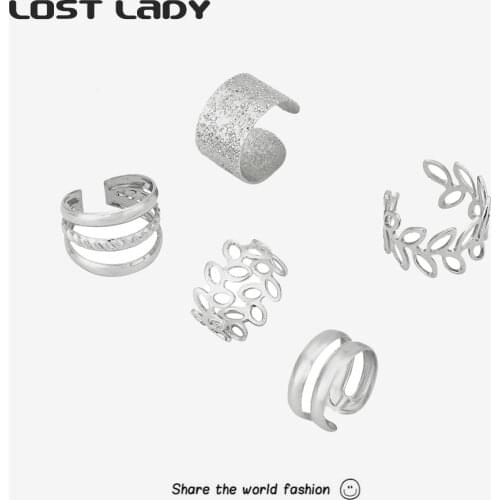 Last Lady New Womens 5-Piece Set Earrings Rock Punk Hiphop Jewelry Gothic Leaf Shape Ears Clip Dance Party Gift Zircon Earring