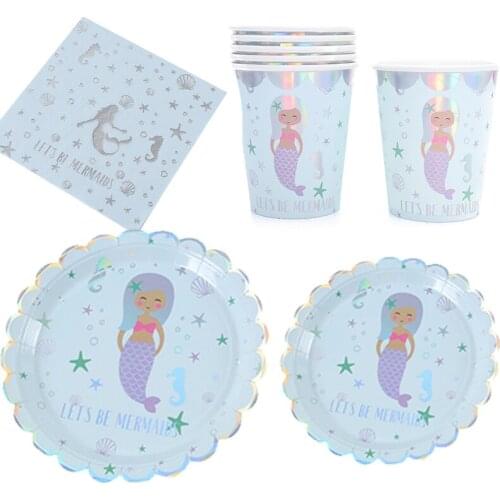 Mermaid Party Disposable Decorations Supplies Happy Birthday Party Decoration For Little Mermaid WQ02