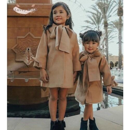 2020 Autumn Winter Toddler Girl Wool Blends Jacket Sweet Princess Solid Fashion Outerwear Butterfly Collar Long Sleeve Coats