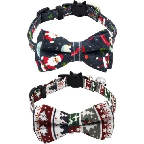 Pet Dog Cat Collar With Bow tie Christmas Printed Dog Collar With Adjustable Buckle Pet Collar For Small Medium Large Dogs