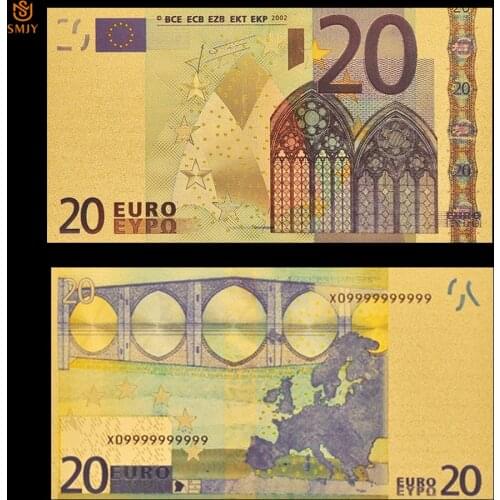 Patriotism Souvenir Bills 24k Gold Banknote Euro Currency 20 Euro Replica Gold Plated Banknote Money Collection