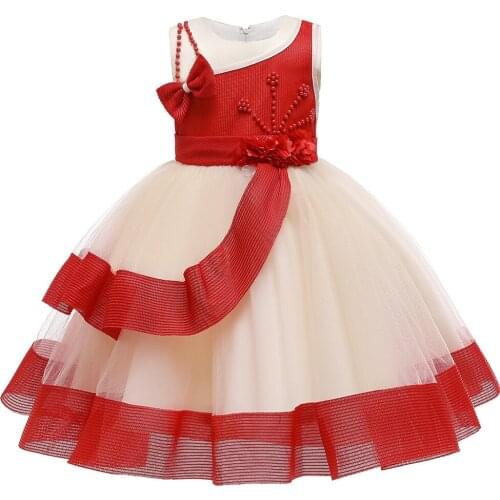Appliques Flower Handmade Beaded girls dress tutu girls dresses sleeveless kids dress for Baby Girls Christmas Dresses Toddler