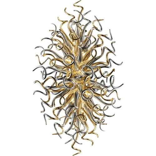 China Factory Outlet Pendant Lamp Hand Blown Glass Chandeliers Light Art Design Gold Gray Color Hotel House Decor 24 by 40 Inch