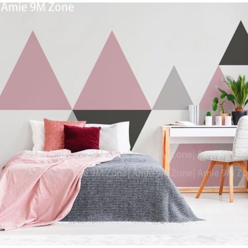 Simple grey pink and black triangle geometric pattern mural wallpapers for living room household wall decor for wall wall-paper
